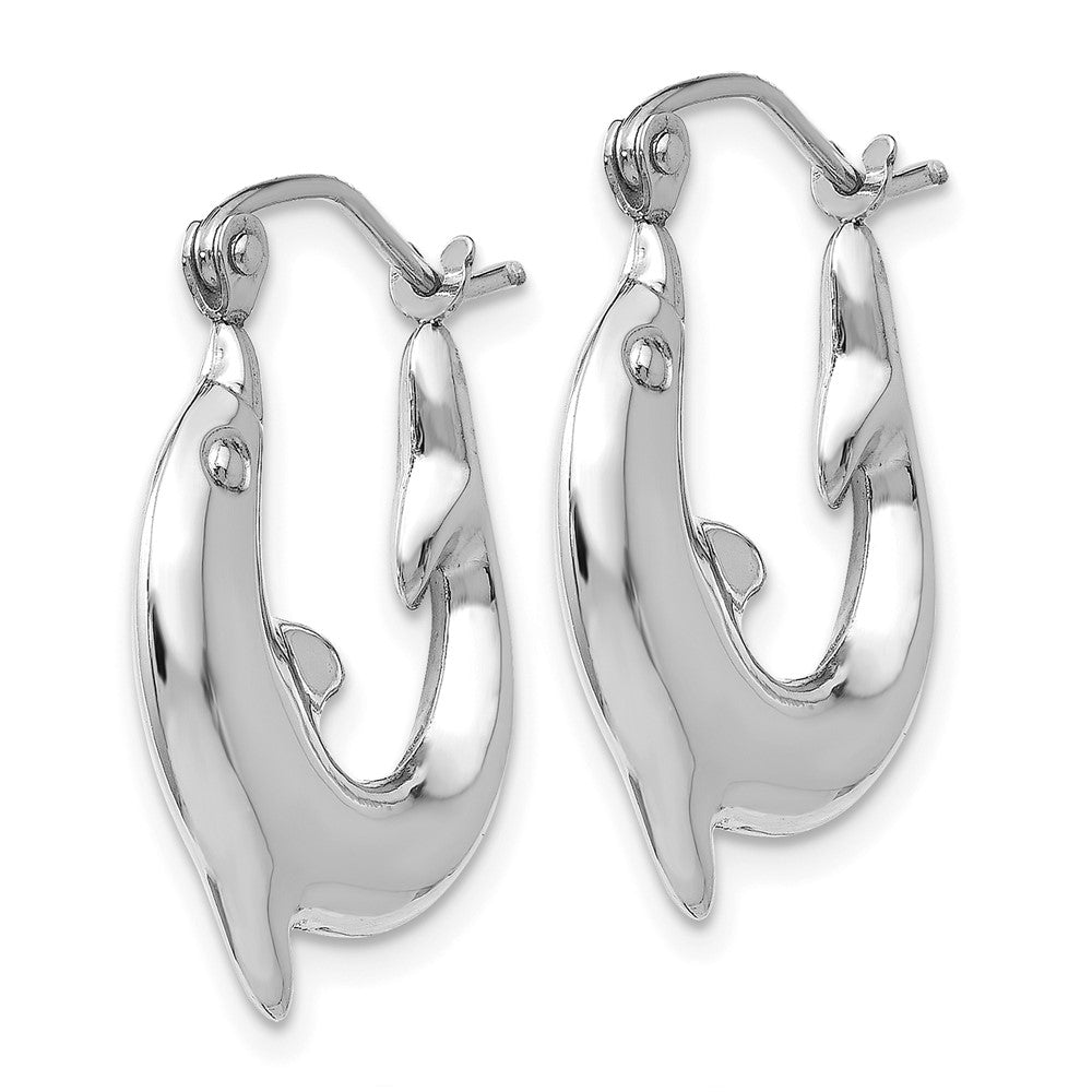 14K White Gold Polished Dolphin Hoop Earrings