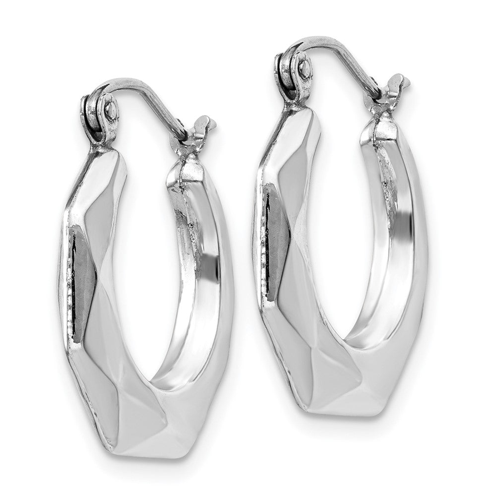 14K White Gold Faceted Hoop Earrings