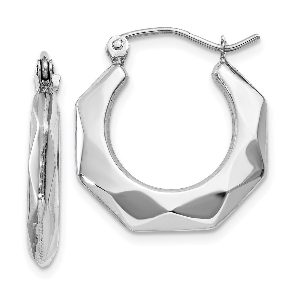 14K White Gold Faceted Hoop Earrings