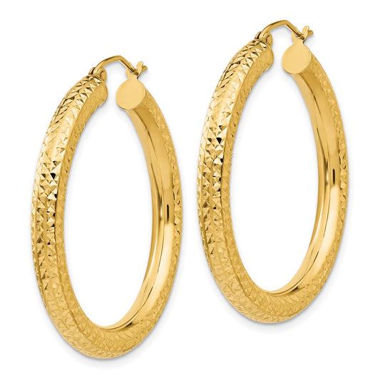 14K Yellow Gold Diamond-cut 4mm Round Hoop Earrings