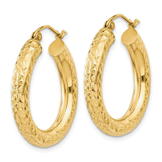 14K Yellow Gold Diamond-cut 4mm Round Hoop Earrings