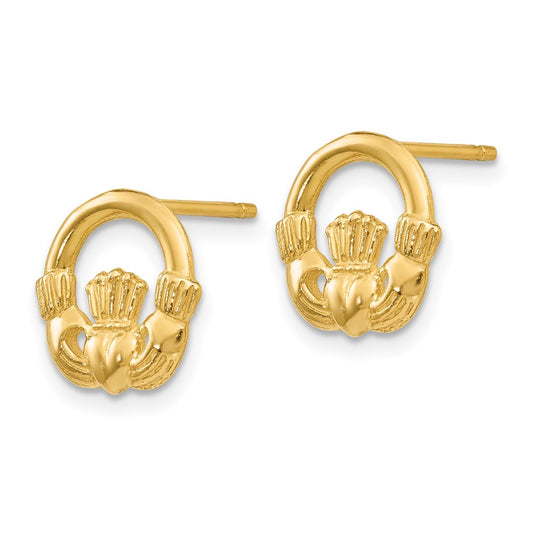 14K Yellow Gold Claddagh Post Earrings