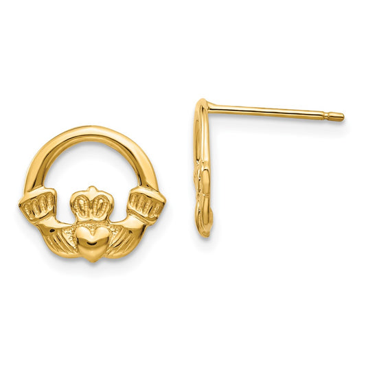 14K Yellow Gold Claddagh Post Earrings