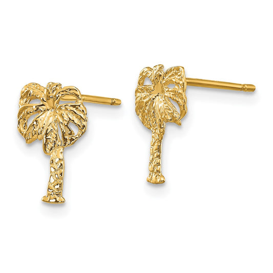 14K Yellow Gold Palm Tree Post Earrings