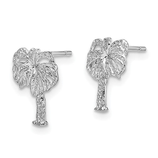 14K White Gold Palm Tree Post Earrings