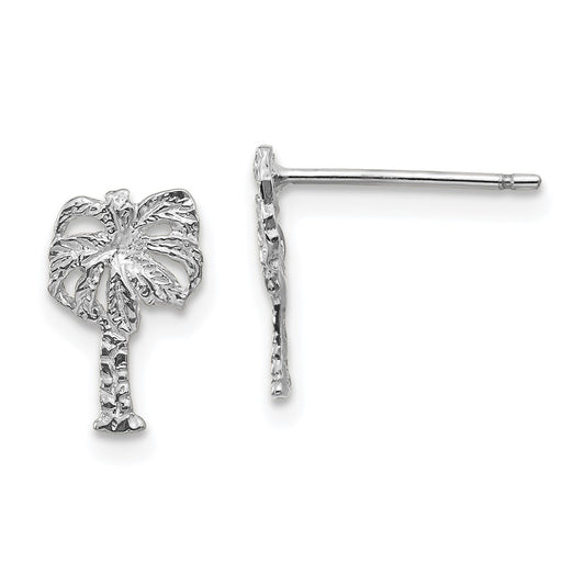 14K White Gold Palm Tree Post Earrings