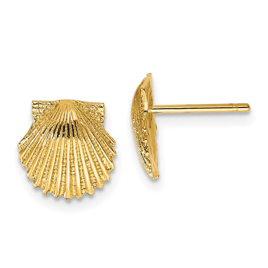 14K Yellow Gold Scallop Shell Post Earrings