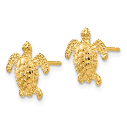 14K Yellow Gold Sea Turtle Post Earrings