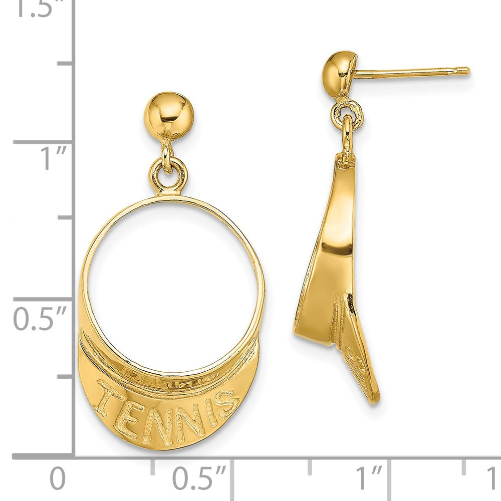 14K Yellow Gold 3D Tennis Visor Dangle Post Earrings