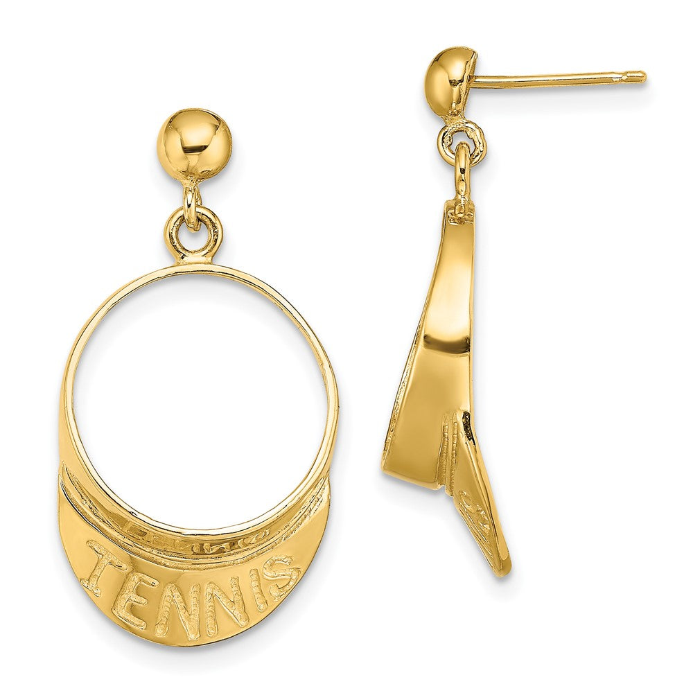 14K Yellow Gold 3D Tennis Visor Dangle Post Earrings