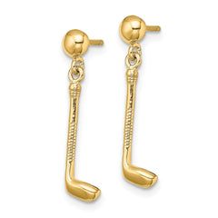 14K Yellow Gold Golf Club Dangle Earrings