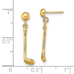 14K Yellow Gold Golf Club Dangle Earrings