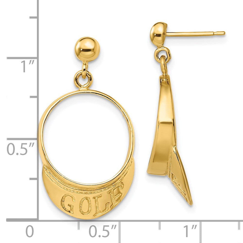 14K Yellow Gold 3D Golf Visor Dangle Post Earrings