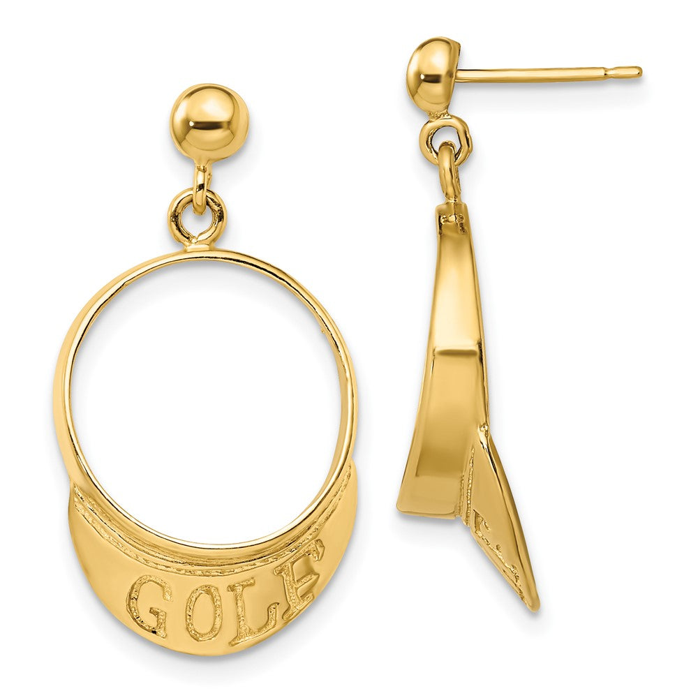 14K Yellow Gold 3D Golf Visor Dangle Post Earrings