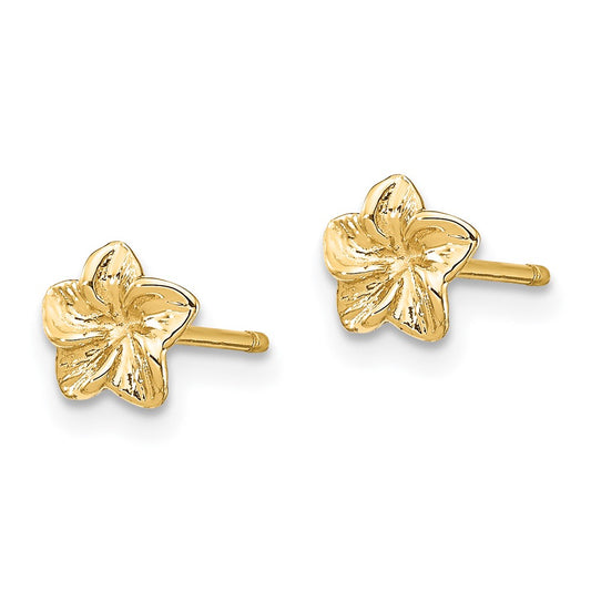 14K Yellow Gold Plumeria Flower Post Earrings