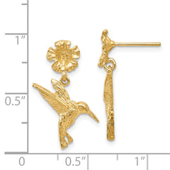 14K Yellow Gold Hummingbird Dangles from Flower Post Earrings