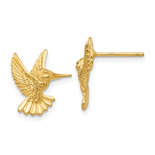14K Yellow Gold Hummingbird Post Earrings