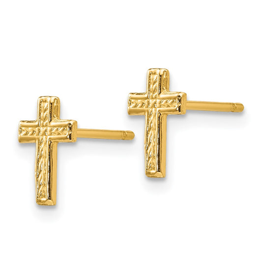 14K Yellow Gold Polished Cross Post Earrings