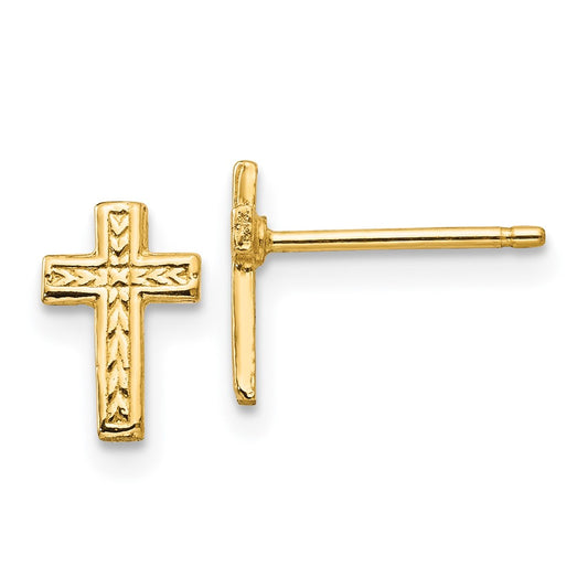 14K Yellow Gold Polished Cross Post Earrings