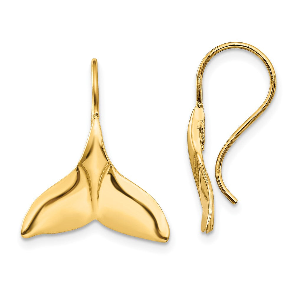 14K Yellow Gold Whale Tail Wire Earrings