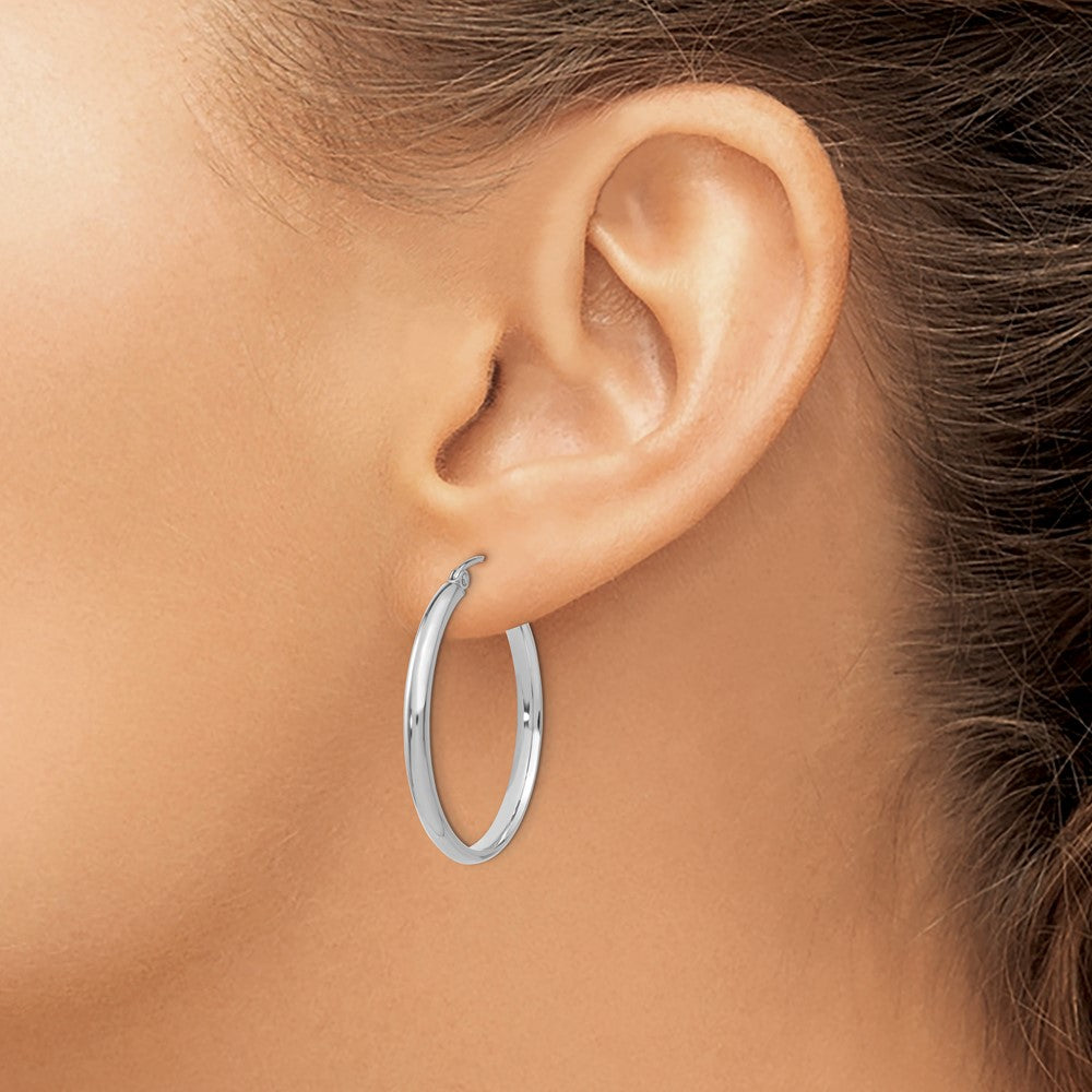 14K White Gold Polished Hoop Earrings