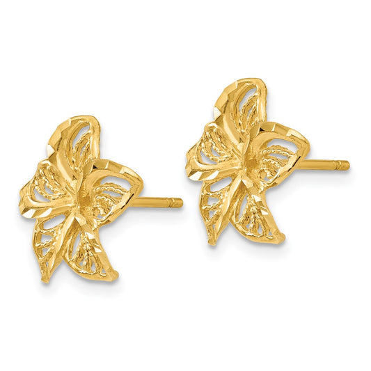 14K Yellow Gold Diamond-cut Filigree Plumeria Earrings