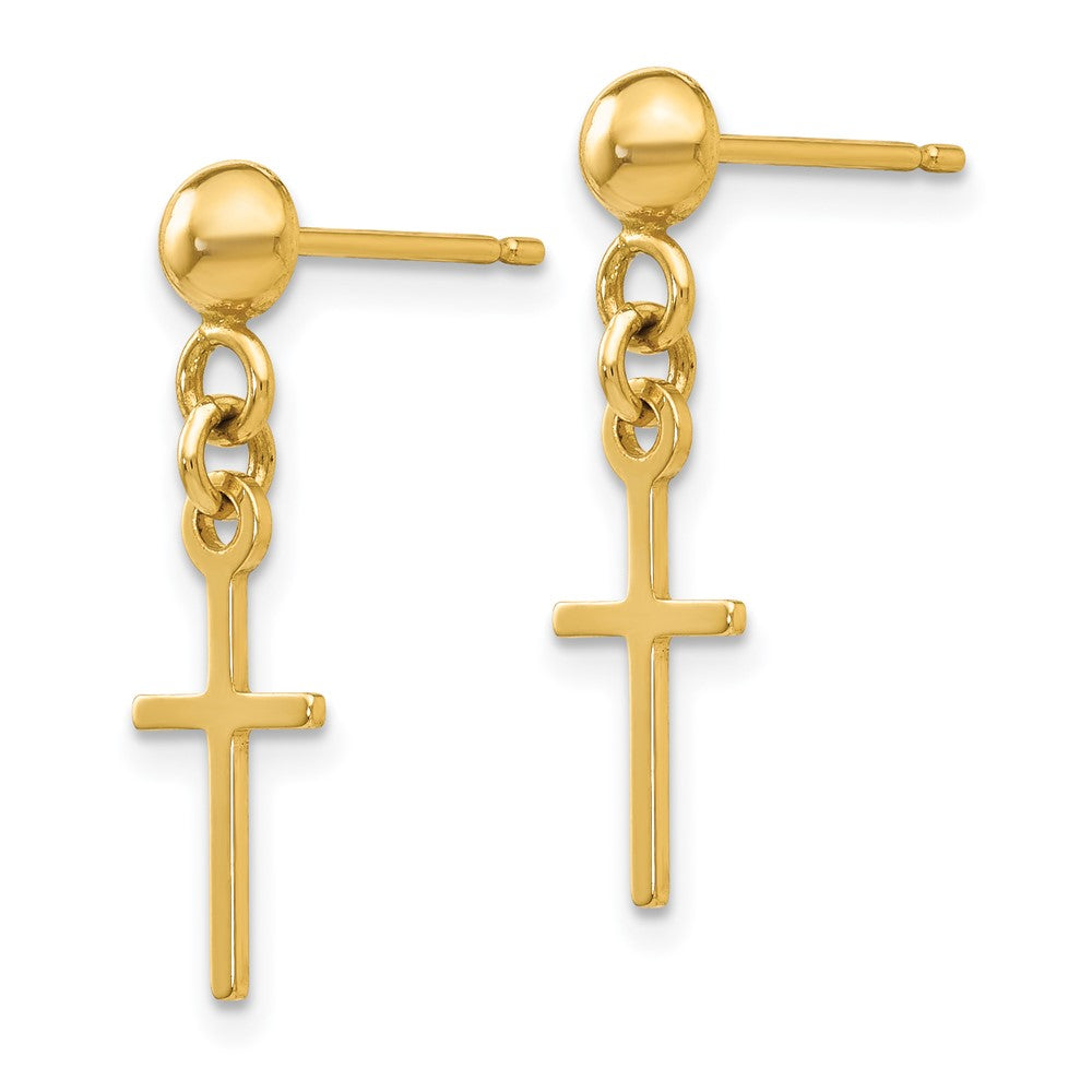 14K Yellow Gold Polished Cross Dangle Post Earrings