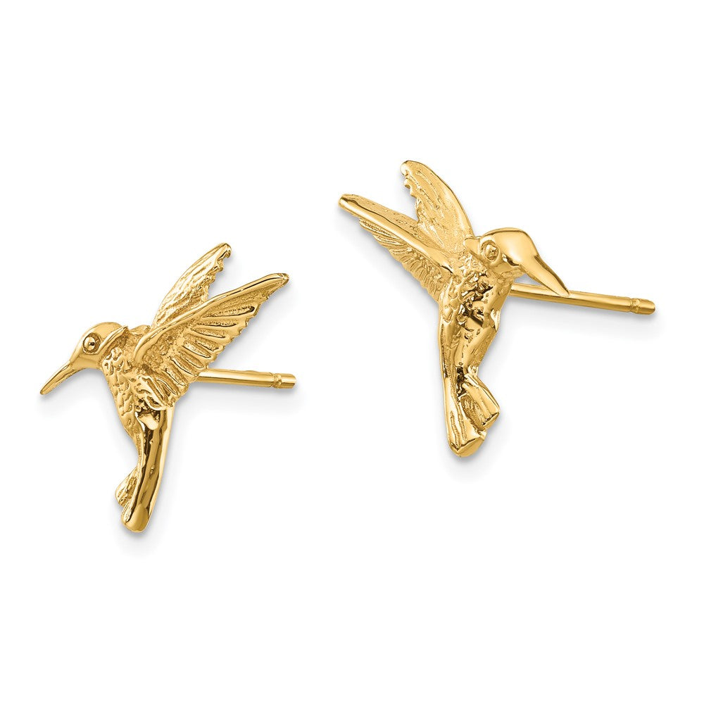 14K Yellow Gold Hummingbird Post Earrings