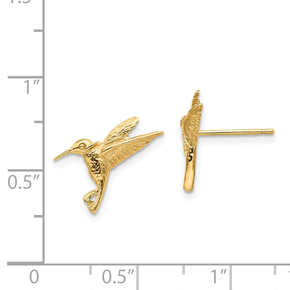 14K Yellow Gold Hummingbird Post Earrings