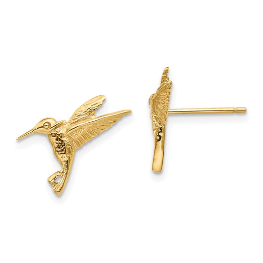 14K Yellow Gold Hummingbird Post Earrings