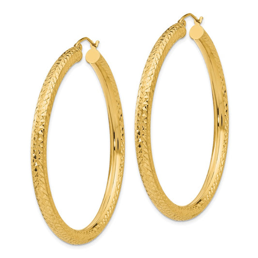 14K Yellow Gold Diamond-cut 4mm Round Hoop Earrings