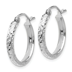 14K White Gold Diamond-cut 2.8x18mm Hollow Hoop Earrings