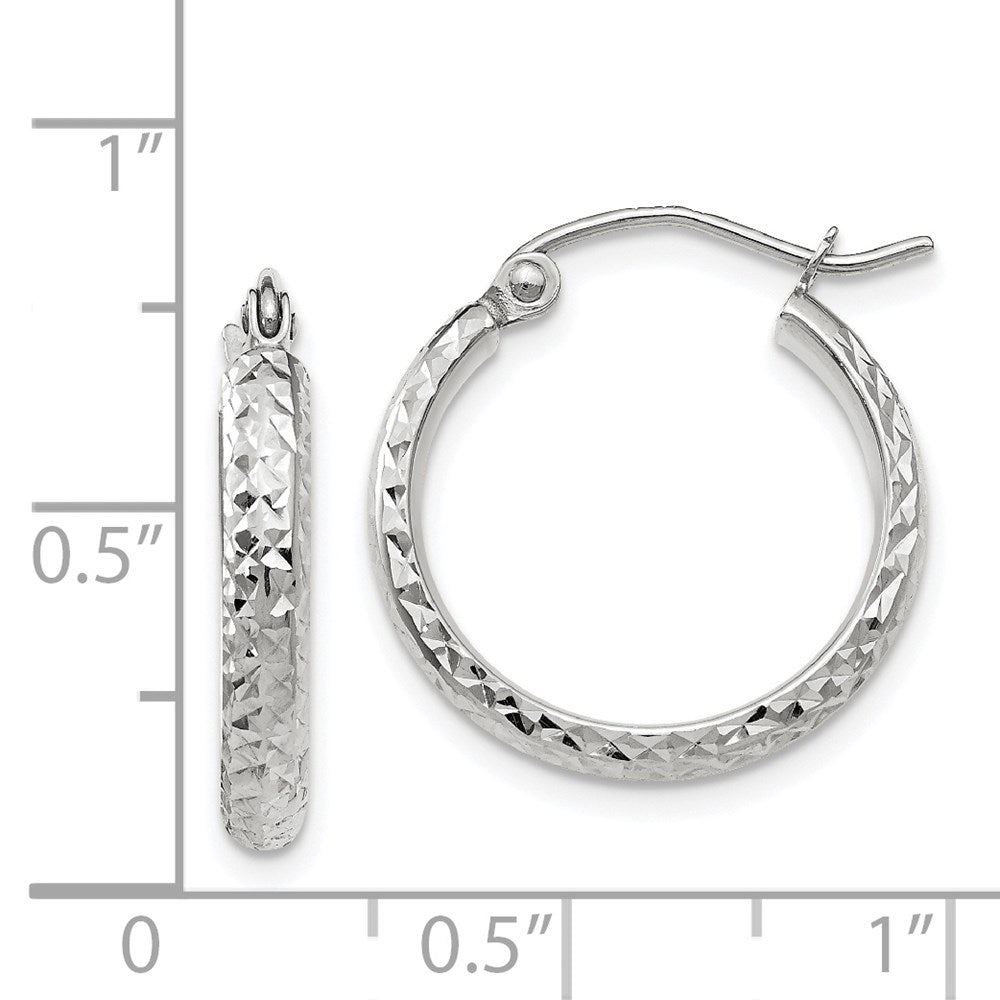 14K White Gold Diamond-cut 2.8x18mm Hollow Hoop Earrings