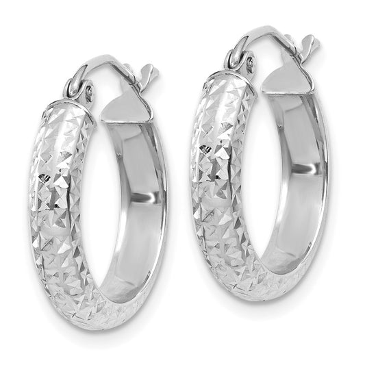 14K White Gold Diamond-cut 3.5x17mm Hollow Hoop Earrings