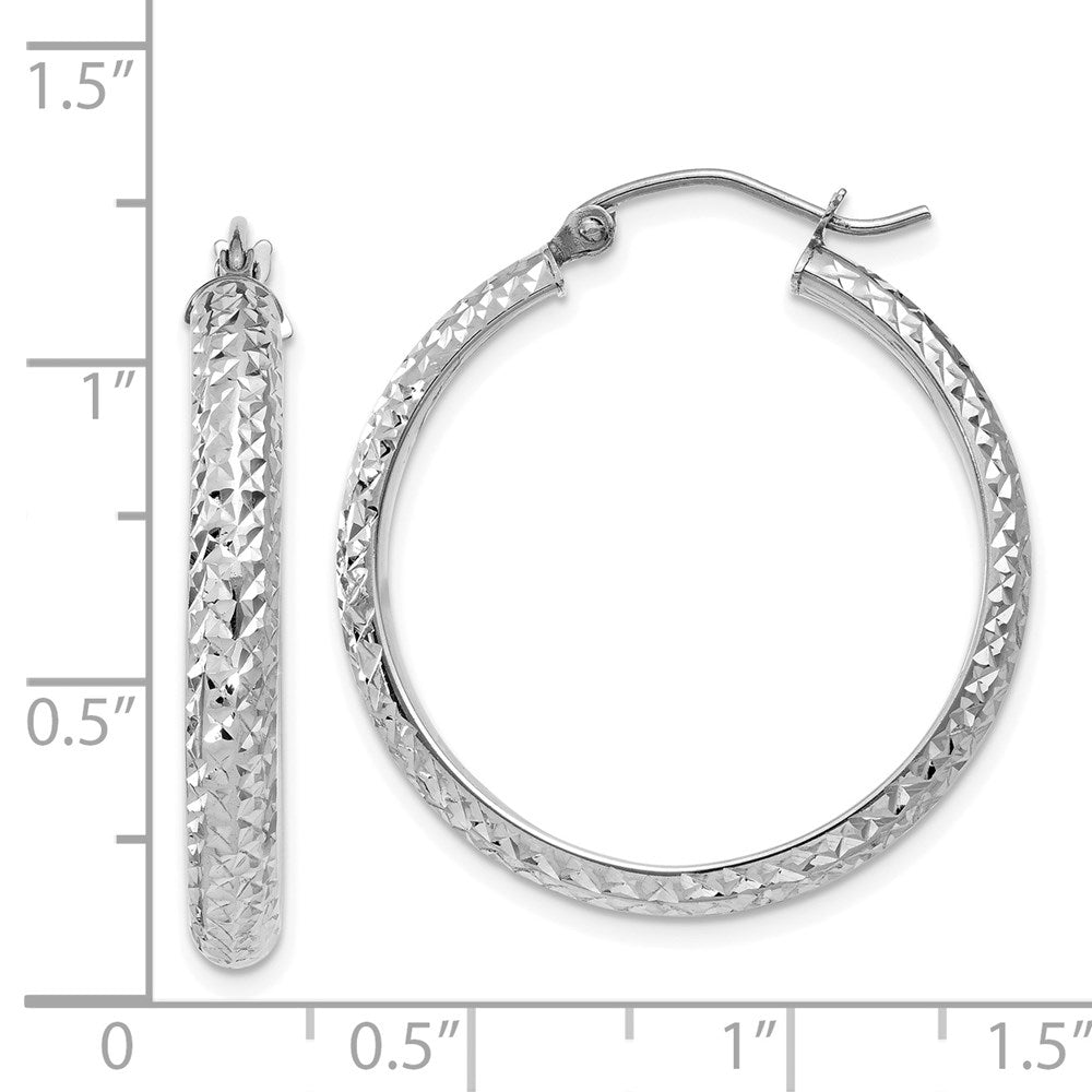 14K White Gold Diamond-cut 3.5x28mm Hollow Hoop Earrings