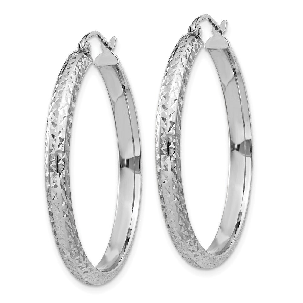 14K White Gold Diamond-cut 3.5x34mm Hollow Hoop Earrings