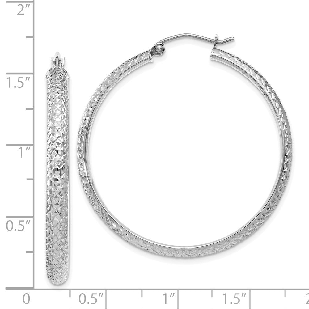 14K White Gold Diamond-cut 3.5x38mm Hollow Hoop Earrings