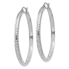 14K White Gold Diamond-cut 3.5x46mm Hollow Hoop Earrings