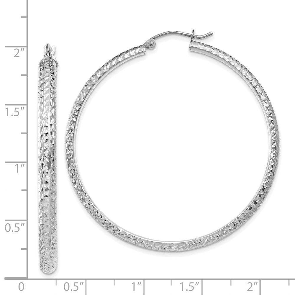 14K White Gold Diamond-cut 3.5x46mm Hollow Hoop Earrings