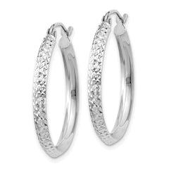 14K White Gold Knife Edge Diamond-cut 2.5x25mm Hoop Earrings