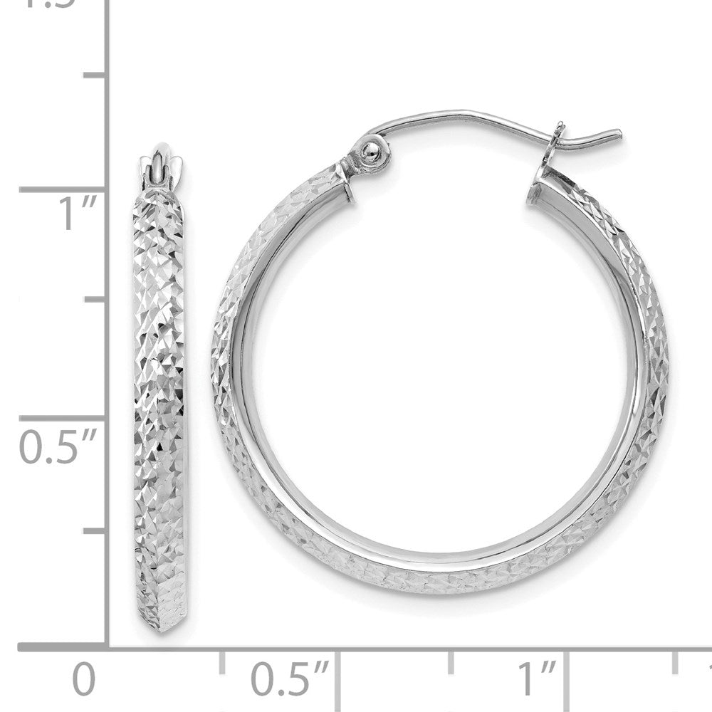 14K White Gold Knife Edge Diamond-cut 2.5x25mm Hoop Earrings