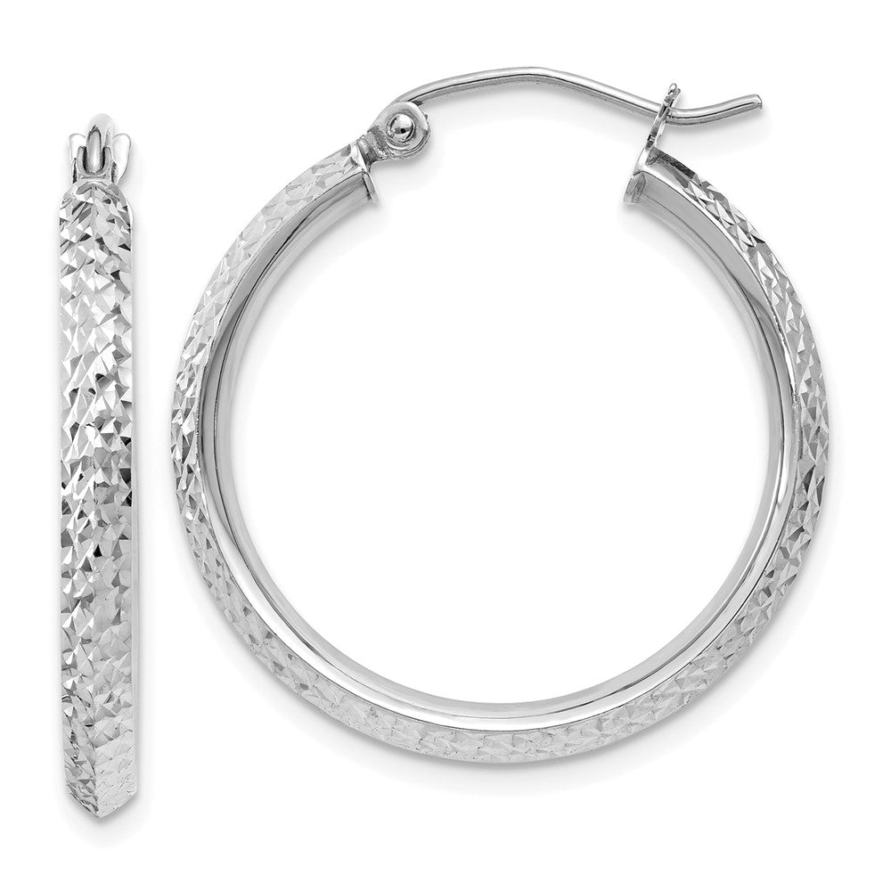 14K White Gold Knife Edge Diamond-cut 2.5x25mm Hoop Earrings