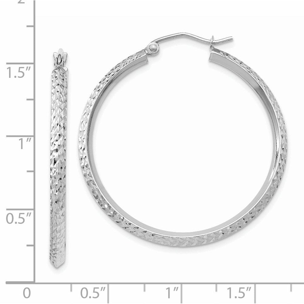 14K White Gold Knife Edge Diamond-cut 2.5x25mm Hoop Earrings