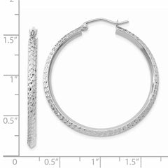 14K White Gold Knife Edge Diamond-cut 2.5x25mm Hoop Earrings