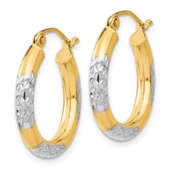 14K Two-Tone Gold Diamond-cut 3x20mm Hoop Earrings