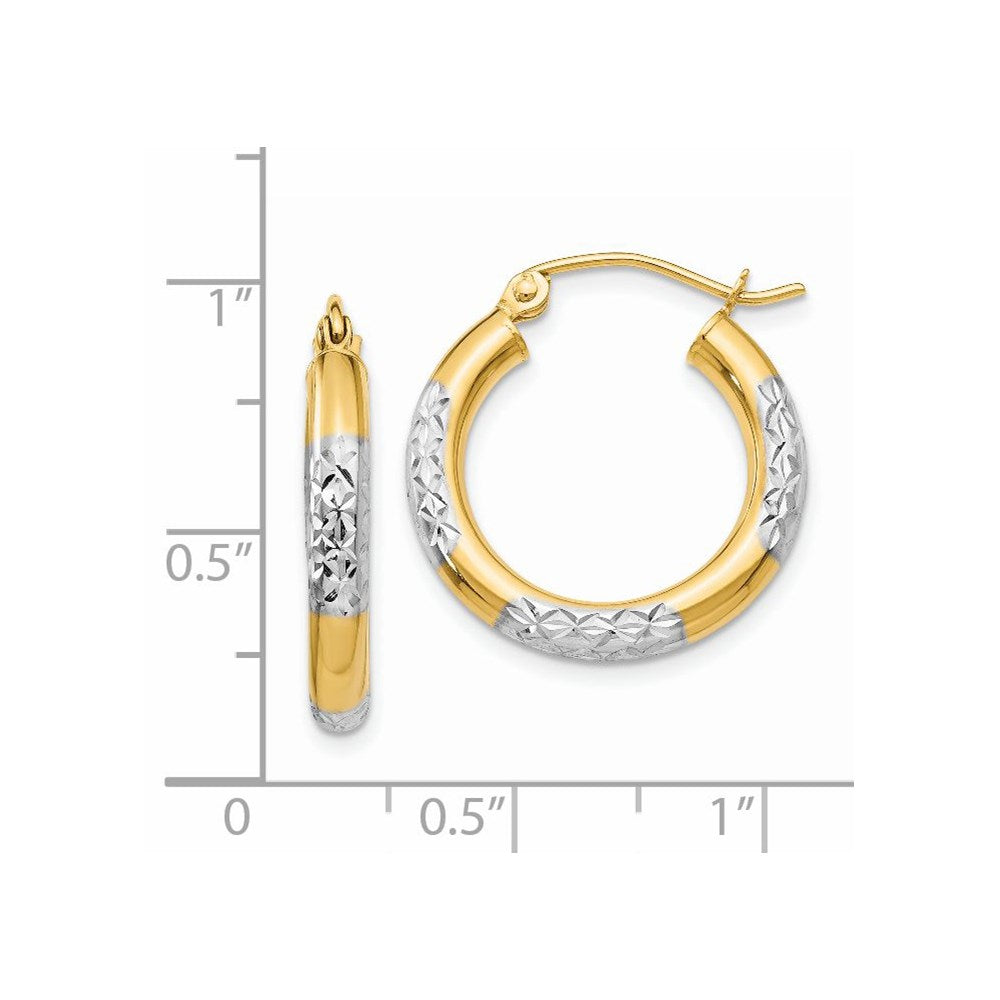 14K Two-Tone Gold Diamond-cut 3x20mm Hoop Earrings