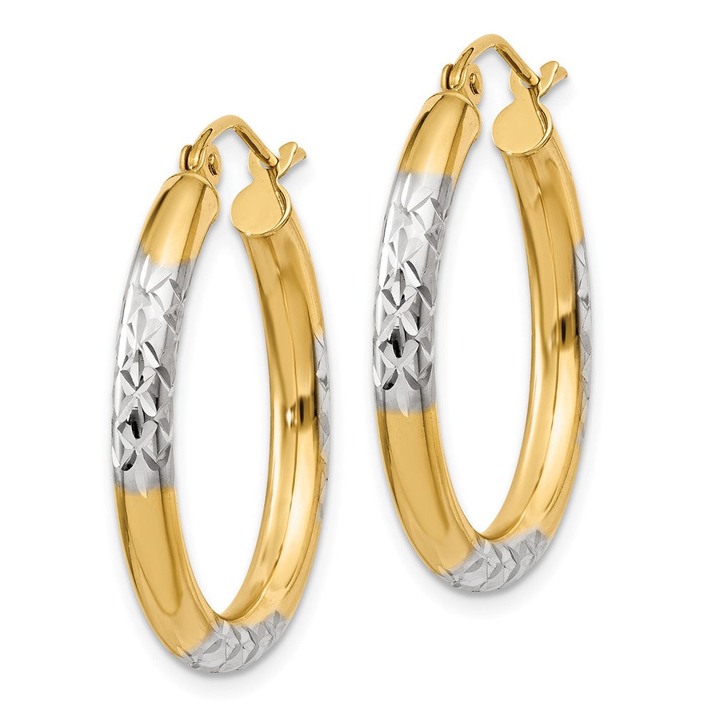 14K Two-Tone Gold Diamond-cut 3x25mm Hoop Earrings