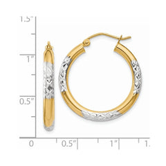 14K Two-Tone Gold Diamond-cut 3x25mm Hoop Earrings