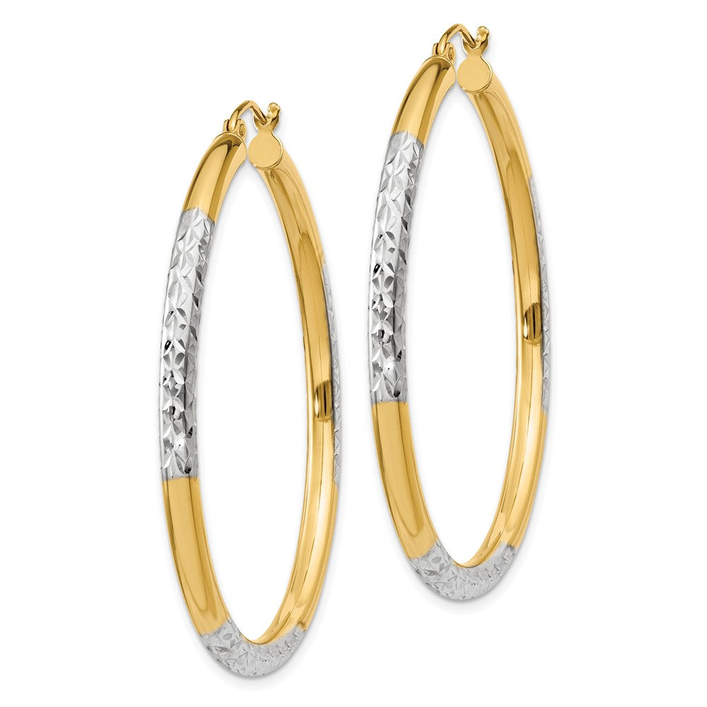 14K Two-Tone Gold Diamond-cut 3x45mm Hoop Earrings