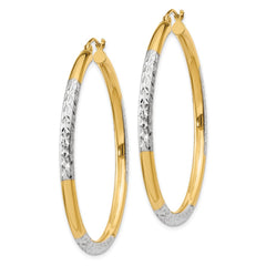 14K Two-Tone Gold Diamond-cut 3x45mm Hoop Earrings